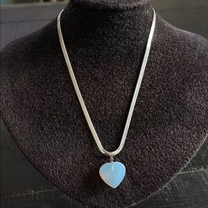 18KT Gold Plated Opalite Heart Pendant Marked Silver Necklace​​